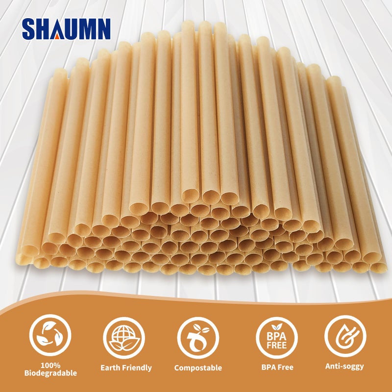 SHAUMN 0.47" Wide Biodegradable Sugarcane Straws 100pcs Smoothie Straws Disposable Compostable Eco-Friendly Jumbo Straws for Milksake Bubble Tea 8.5" Disposable Boba Straws Not Soggy - Image 3